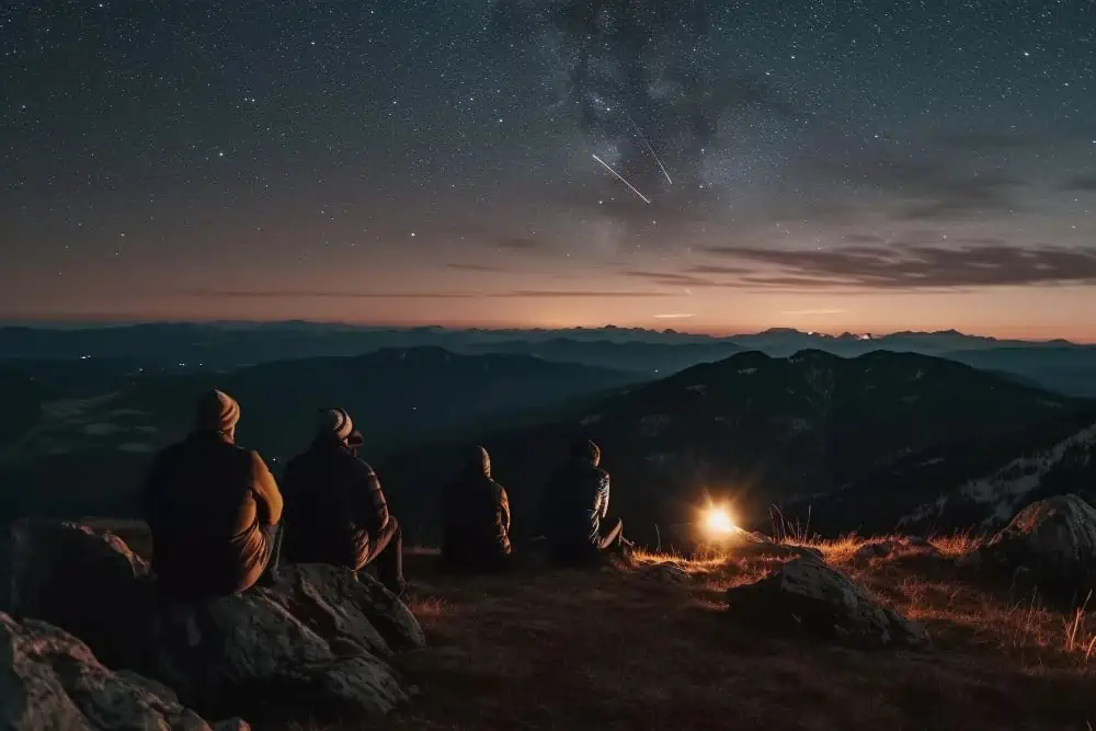 Group of friends looking at the stars after taking magic mushrooms.