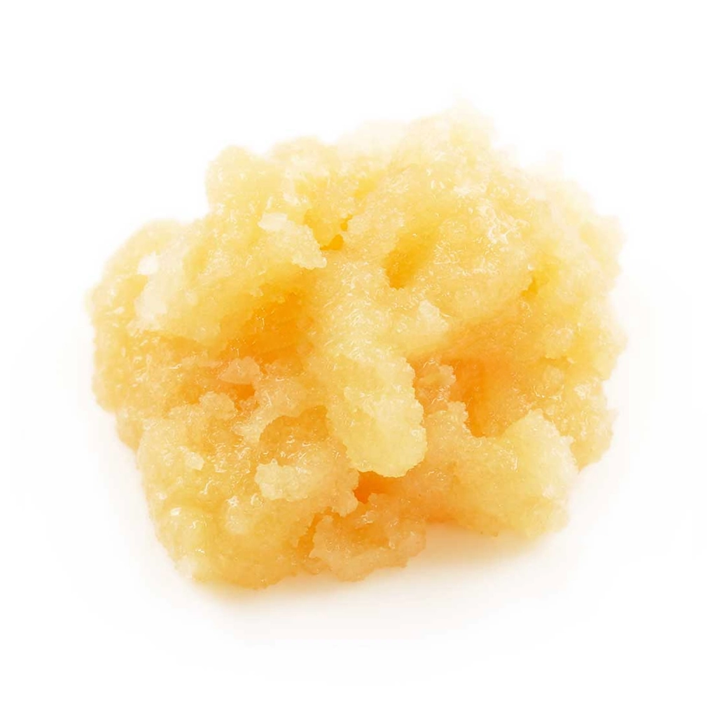 Bruce Banner strain of live resin cannabis concentrate on white background