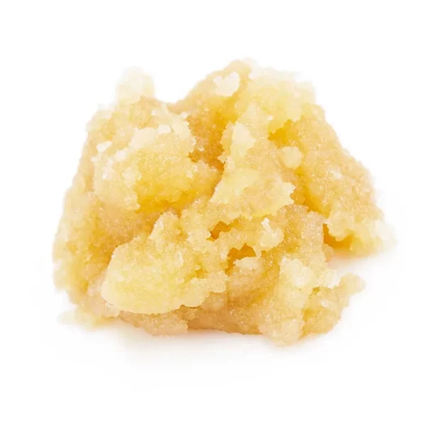 White WIdow strain of live resin cannabis concentrate on white background