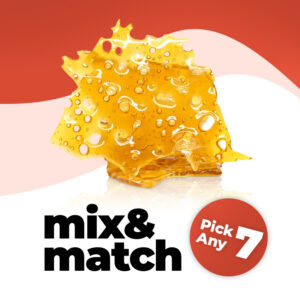 Shatter cannabis concentrate with the words "mix & match"